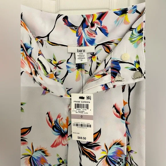 Bar III Floral Wide Leg Pants White NWT Size 0 - Picture 4 of 4
